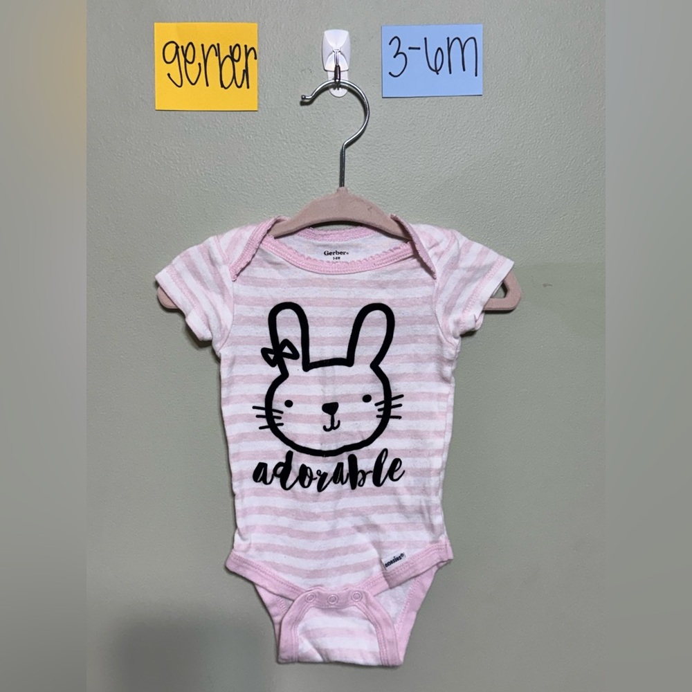 NWOT Gerber Pink and White Bunny Infant Bodysuit, Size 3-6M
